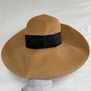 Nordstrom Wide-Brim Straw Sun Hat in Brown with Black Band